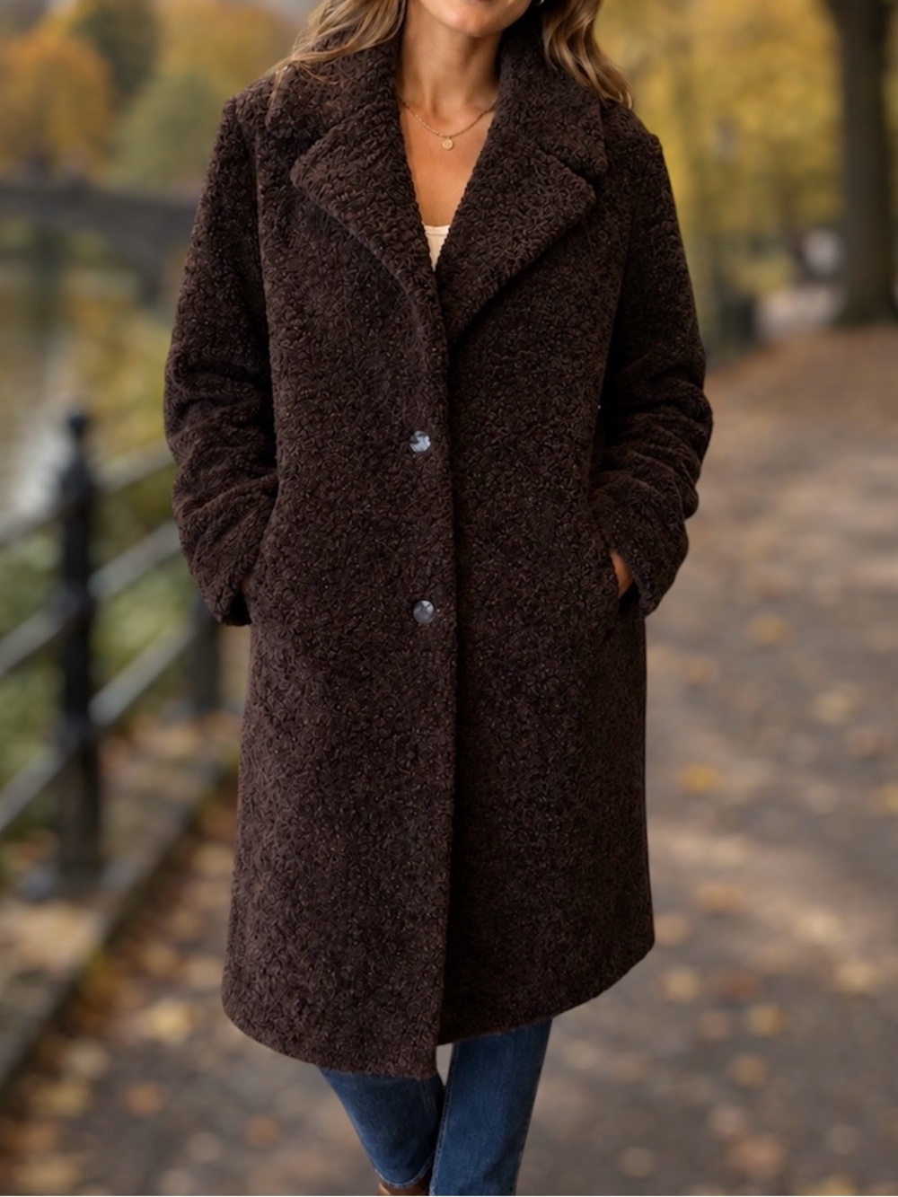 Elie Tahari Boucle Teddy Coat Rich Dark Chocolate M